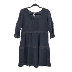 Roper Dress M Black Tiered Textured Lace Baby Doll‎ Half Sleeve Mini Full Boho